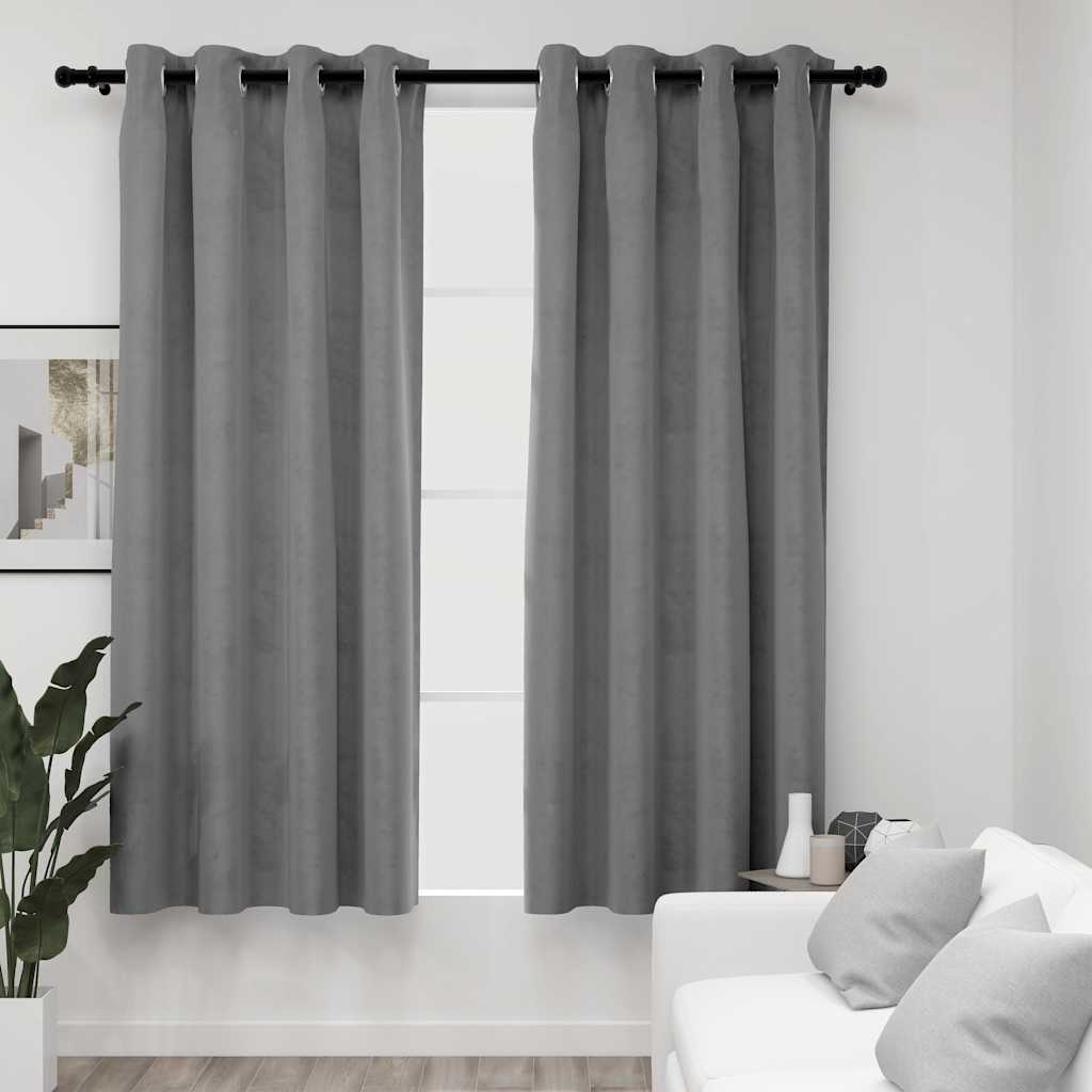 Blackout Curtains with Rings 2 pcs Grey 54"x95" Velvet