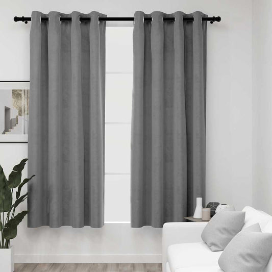 Blackout Curtains with Rings 2 pcs Grey 54"x95" Velvet