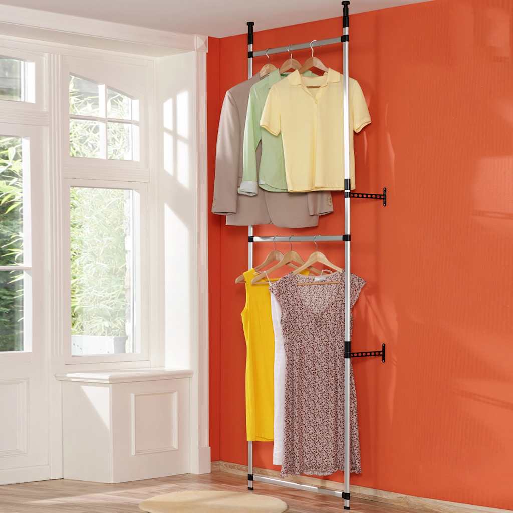vidaXL Telescopic Wardrobe System Silver and Black Aluminum, Plastic Large
