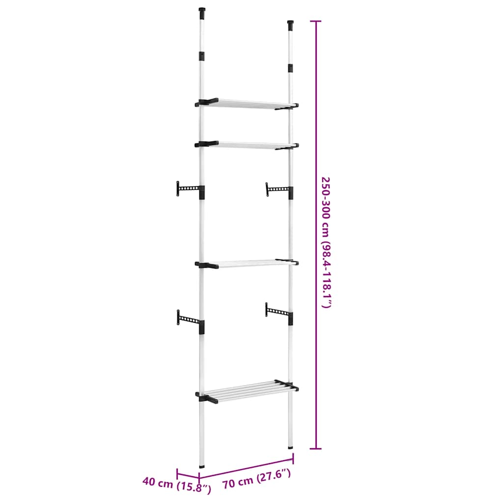 vidaXL Telescopic Wardrobe System Silver and Black Aluminum, Plastic Large