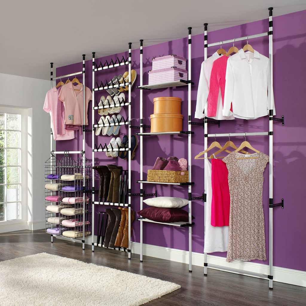 vidaXL Telescopic Wardrobe System Silver and Black Aluminum, Plastic Large