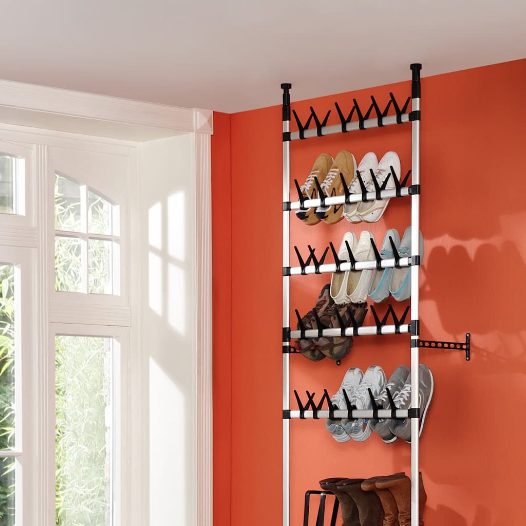 Telescopic Shoe Rack with Rods Aluminium