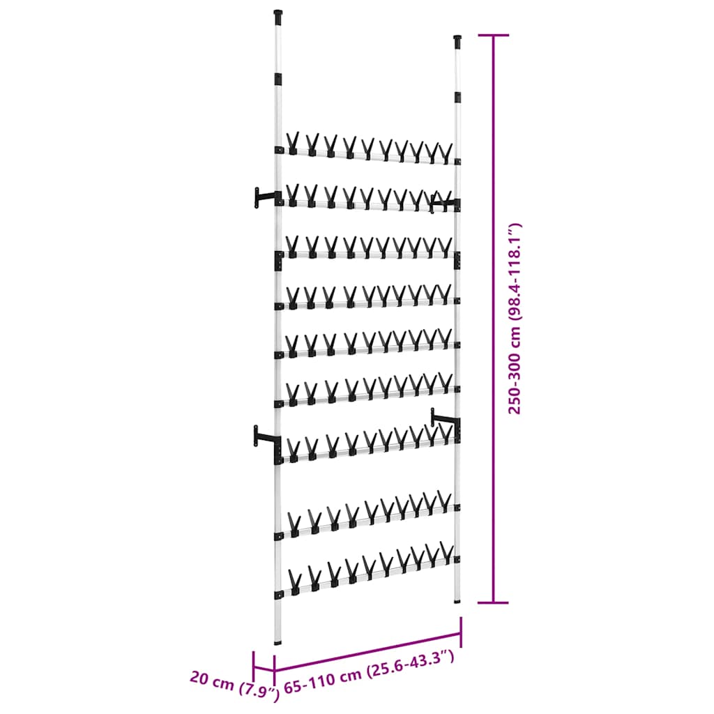 Telescopic Shoe Rack with Rods Aluminium