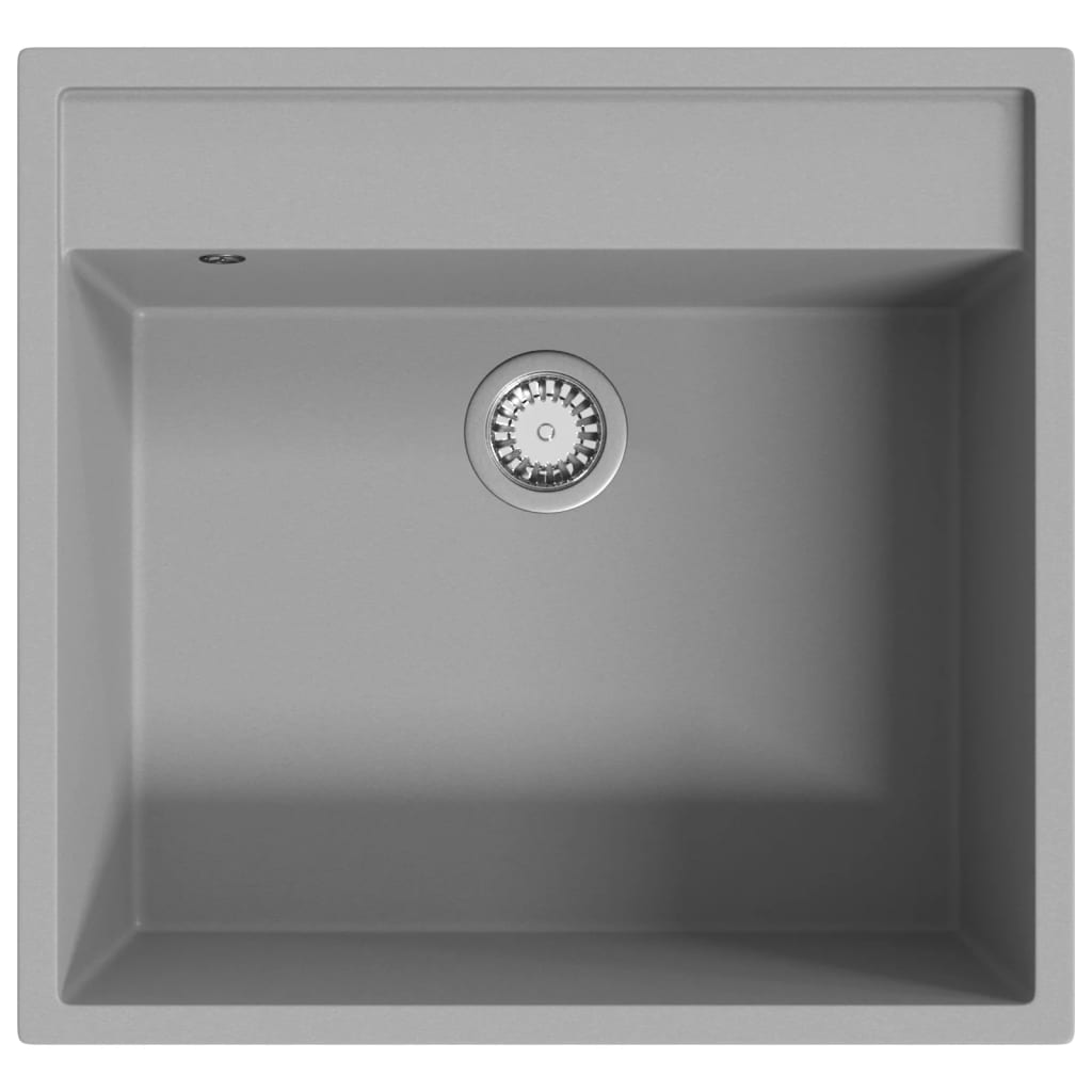 147062 vidaXL Kitchen Sink with Overflow Hole Grey Granite