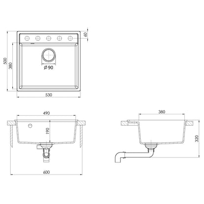 147062 vidaXL Kitchen Sink with Overflow Hole Grey Granite