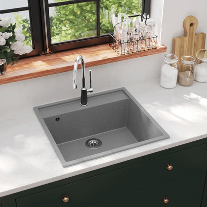 147062 vidaXL Kitchen Sink with Overflow Hole Grey Granite