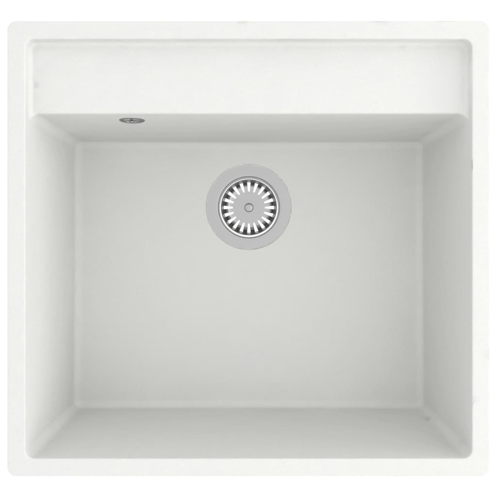 147064 vidaXL Kitchen Sink with Overflow Hole White Granite
