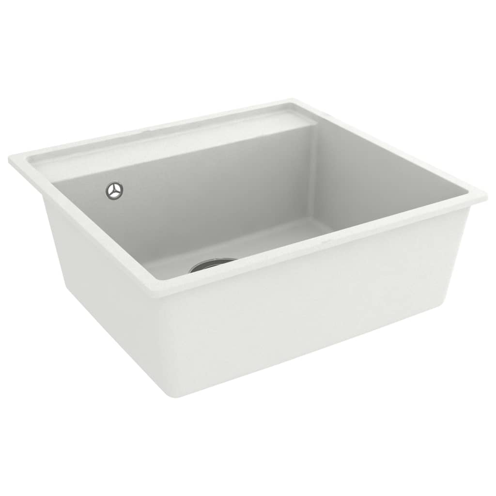 147064 vidaXL Kitchen Sink with Overflow Hole White Granite