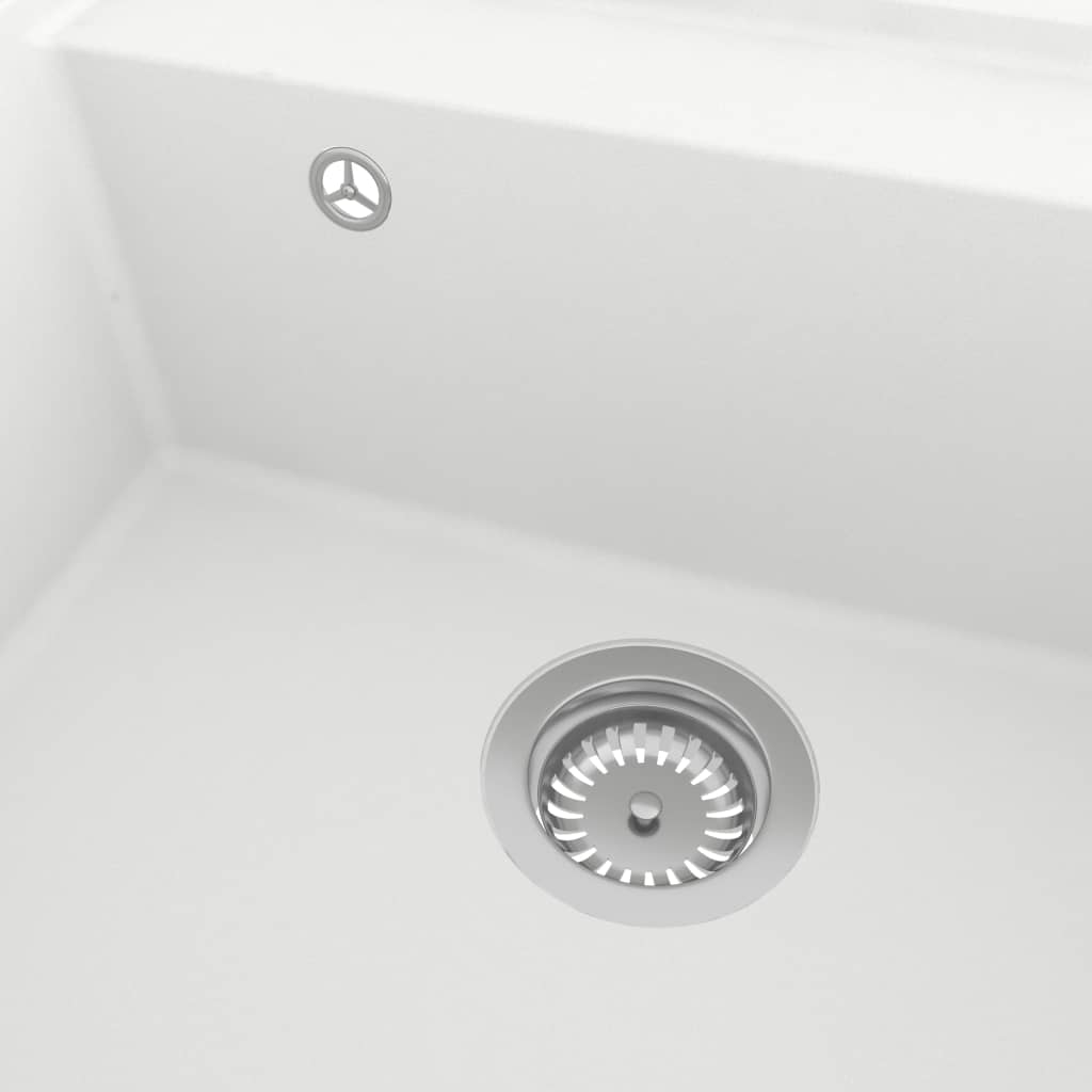 147064 vidaXL Kitchen Sink with Overflow Hole White Granite