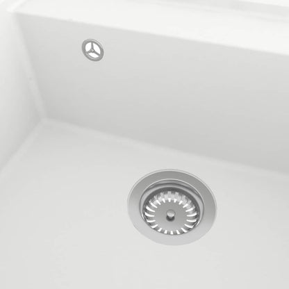 147064 vidaXL Kitchen Sink with Overflow Hole White Granite