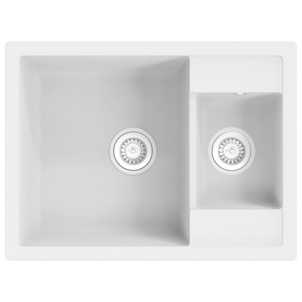 Kitchen Sink with Overflow Hole Double Basins White Granite