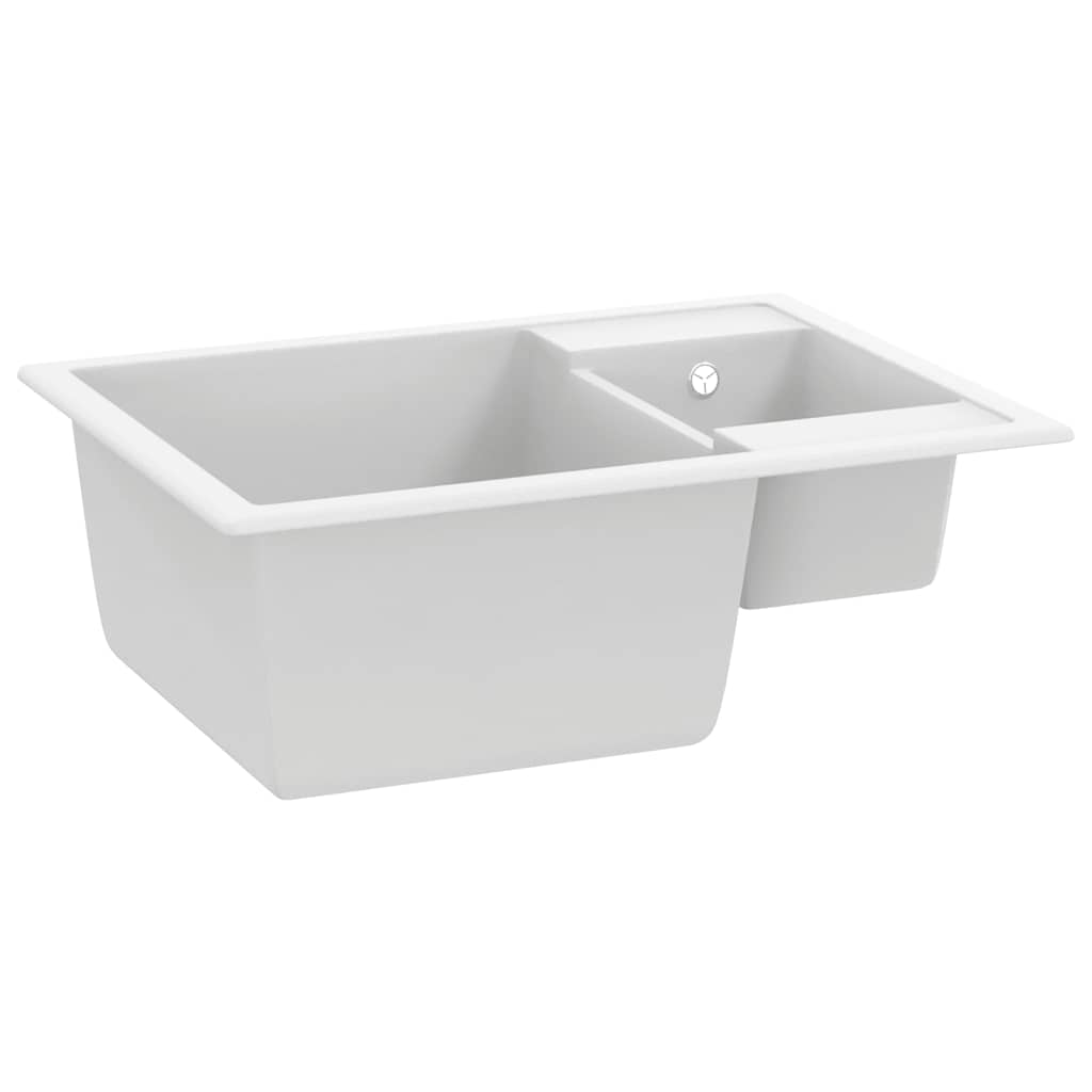 Kitchen Sink with Overflow Hole Double Basins White Granite