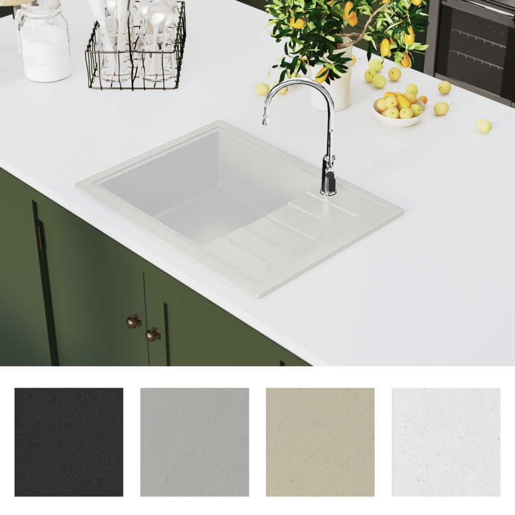 Kitchen Sink with Overflow Hole Oval White Granite