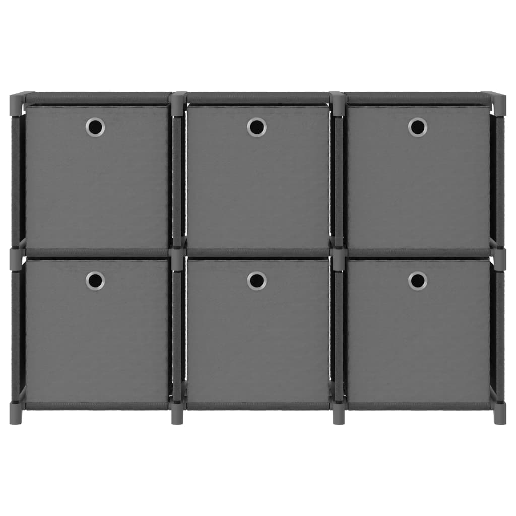 6-Cube Display Shelf with Boxes Gray 40.6"x11.8"x28.5" Fabric