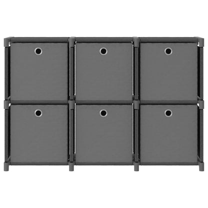 6-Cube Display Shelf with Boxes Gray 40.6"x11.8"x28.5" Fabric