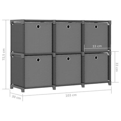 6-Cube Display Shelf with Boxes Gray 40.6"x11.8"x28.5" Fabric