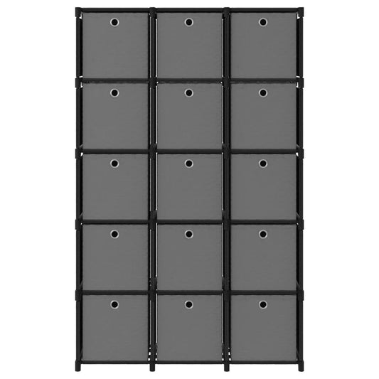 15-Cube Display Shelf with Boxes Black 103x30x175.5 cm Fabric