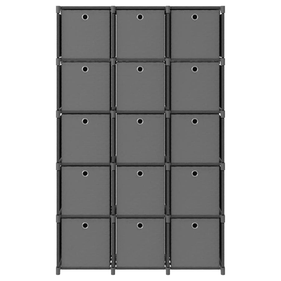 15-Cube Display Shelf with Boxes Grey 103x30x175.5 cm Fabric