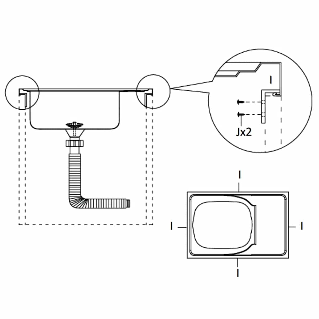 Kitchen Sink with Drainer Set Silver 23.6"x23.6"x6.1" Stainless Steel