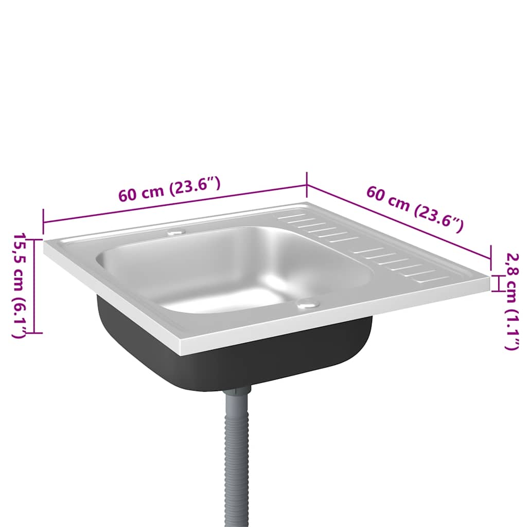 Kitchen Sink with Drainer Set Silver 23.6"x23.6"x6.1" Stainless Steel