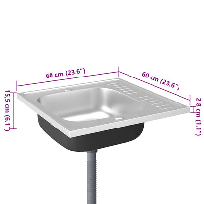 Kitchen Sink with Drainer Set Silver 23.6"x23.6"x6.1" Stainless Steel