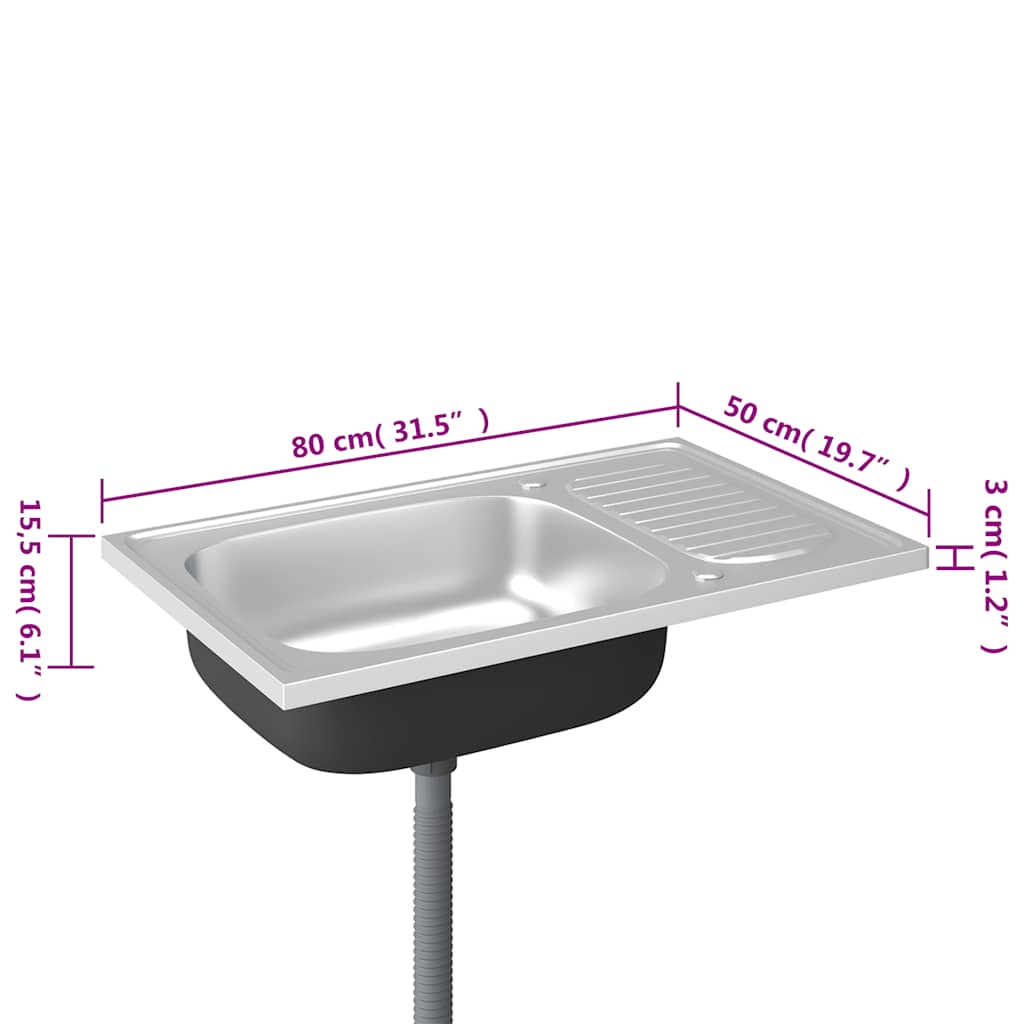 Kitchen Sink with Drainer Set Silver 800x500x155 mm Stainless Steel