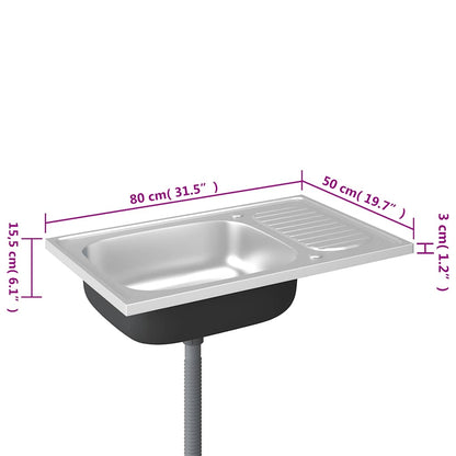 Kitchen Sink with Drainer Set Silver 800x500x155 mm Stainless Steel