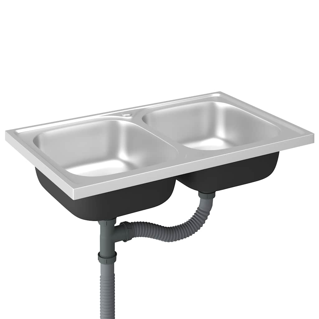 Kitchen Sink with Double Basins Silver 31.5"x19.7"x6.1" Stainless Steel
