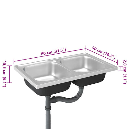 Kitchen Sink with Double Basins Silver 31.5"x19.7"x6.1" Stainless Steel