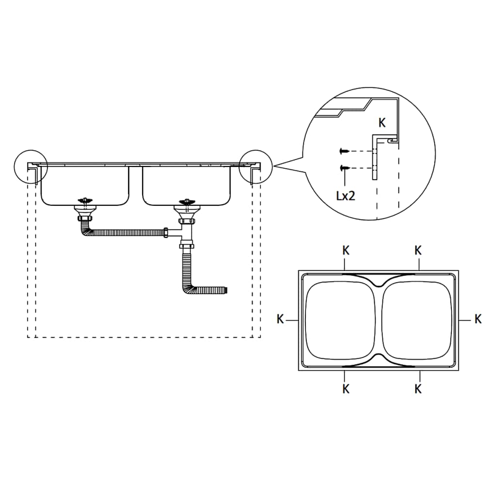 Kitchen Sink with Double Sinks Silver 1200x600x155 mm Stainless Steel