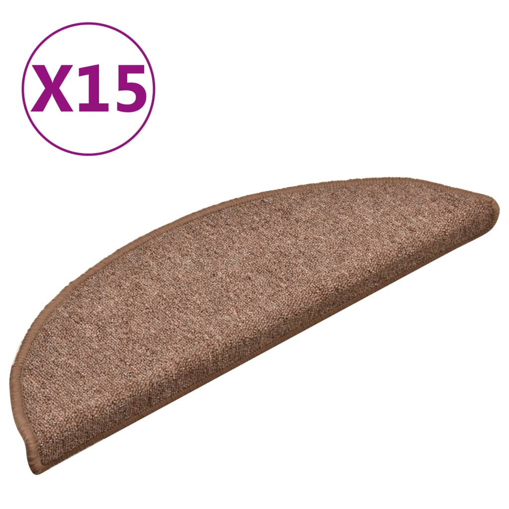 Stair Mats 15 pcs 56x17x3 cm Brown Half Round