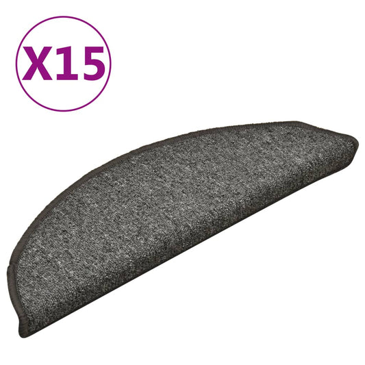 Stair mats 15 pcs 56 x 17 x 3 cm Non-Slip Grey and Black