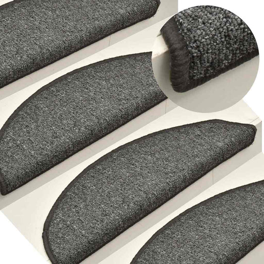 Stair mats 15 pcs 56 x 17 x 3 cm Non-Slip Grey and Black