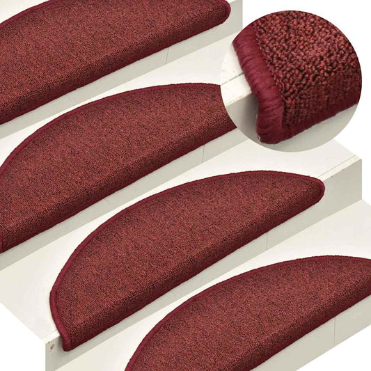 Stair mats 15 pcs 56 x 17 x 3 cm Non-Slip Bordeaux Red