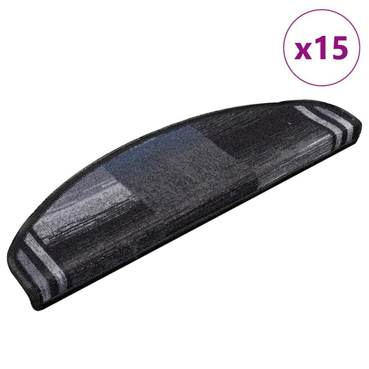 Self-adhesive Stair Mats 15 pcs Black and Grey 65x21x4 cm