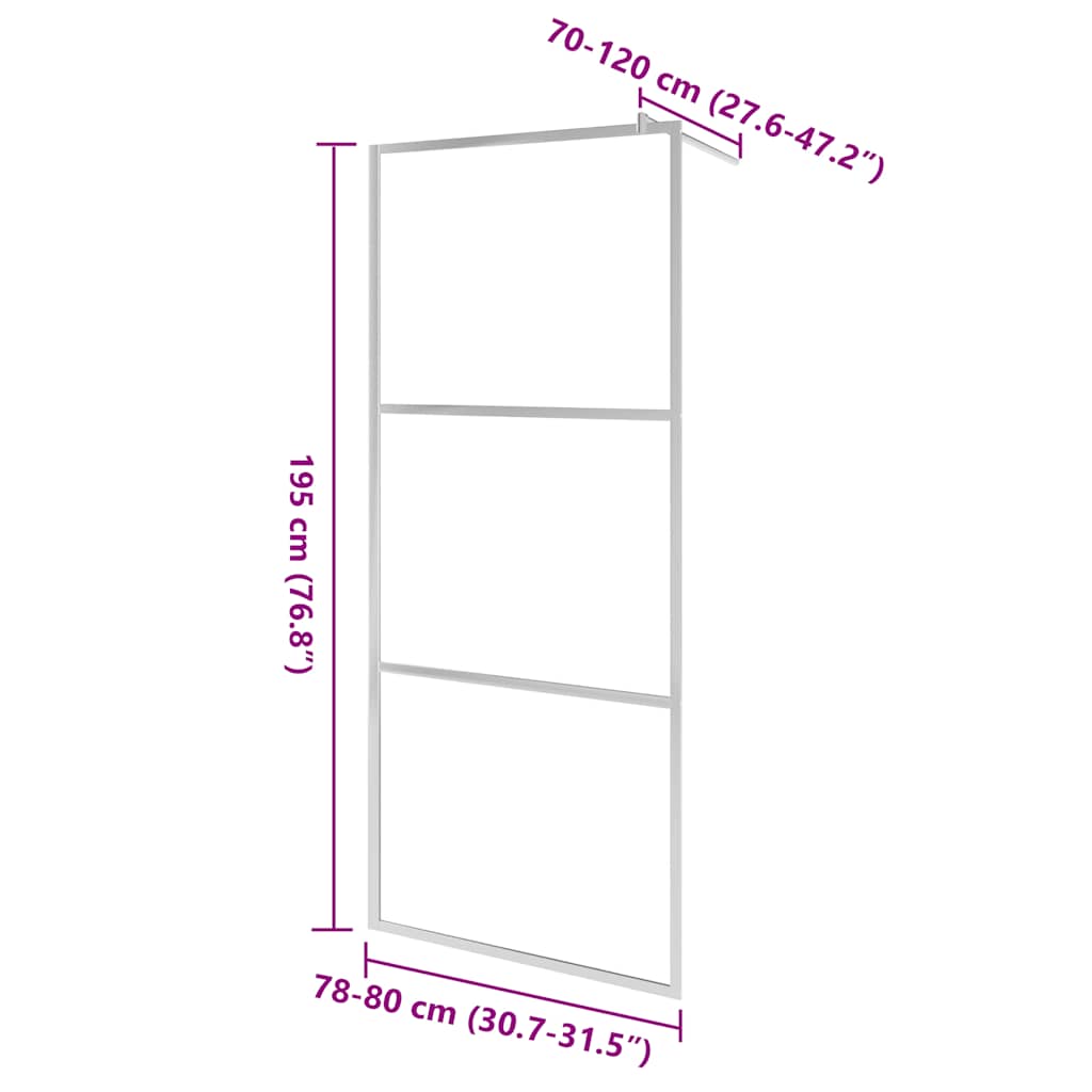 Walk-in Shower Wall with Half Frosted ESG Glass 80x195 cm