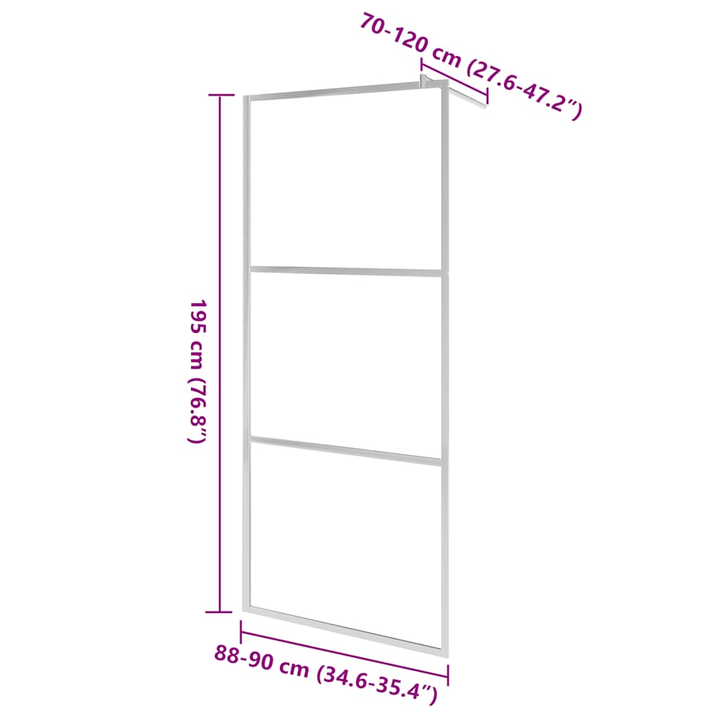 Walk-in Shower Wall with Half Frosted ESG Glass 90x195 cm