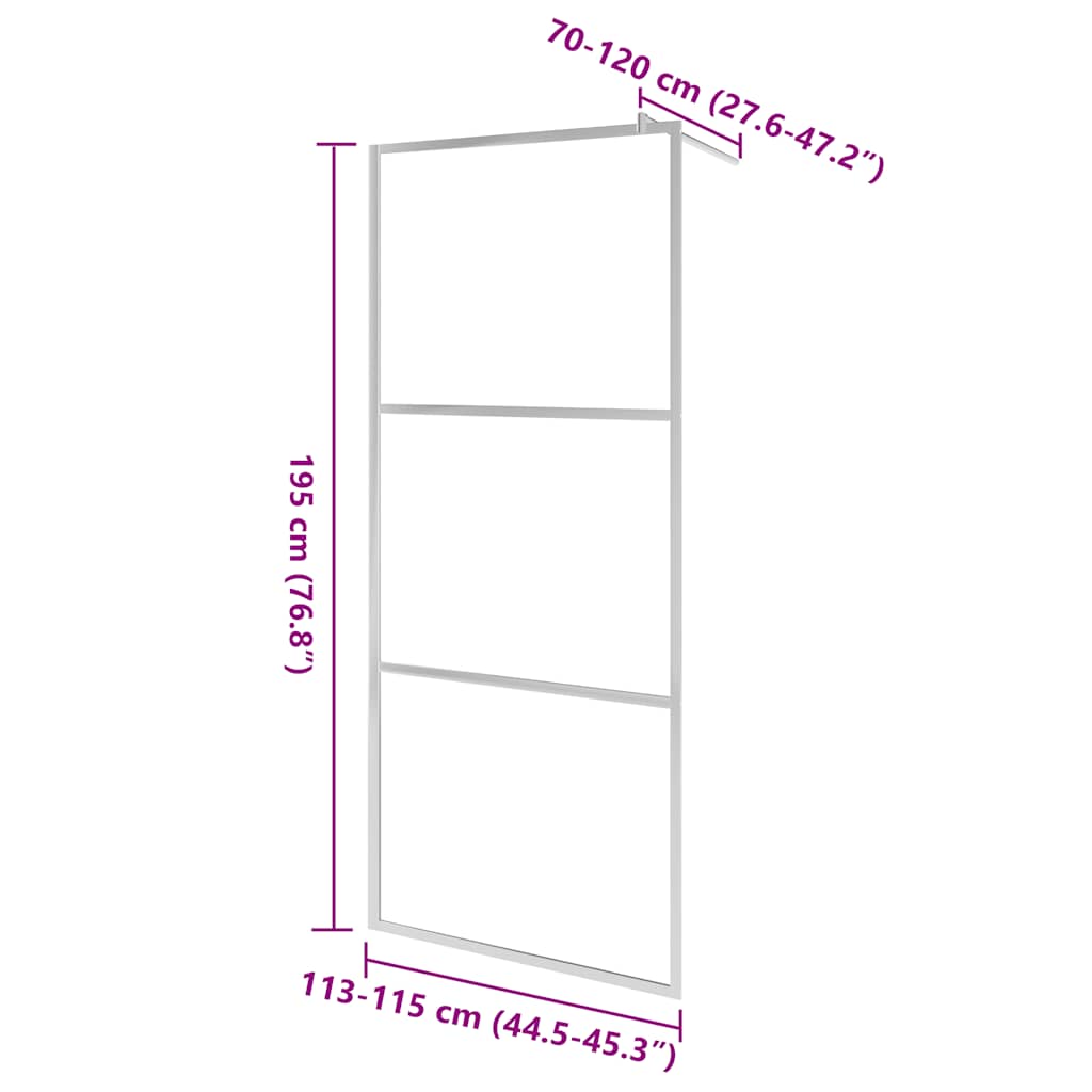 Walk-in Shower Wall with Half Frosted ESG Glass 115x195 cm