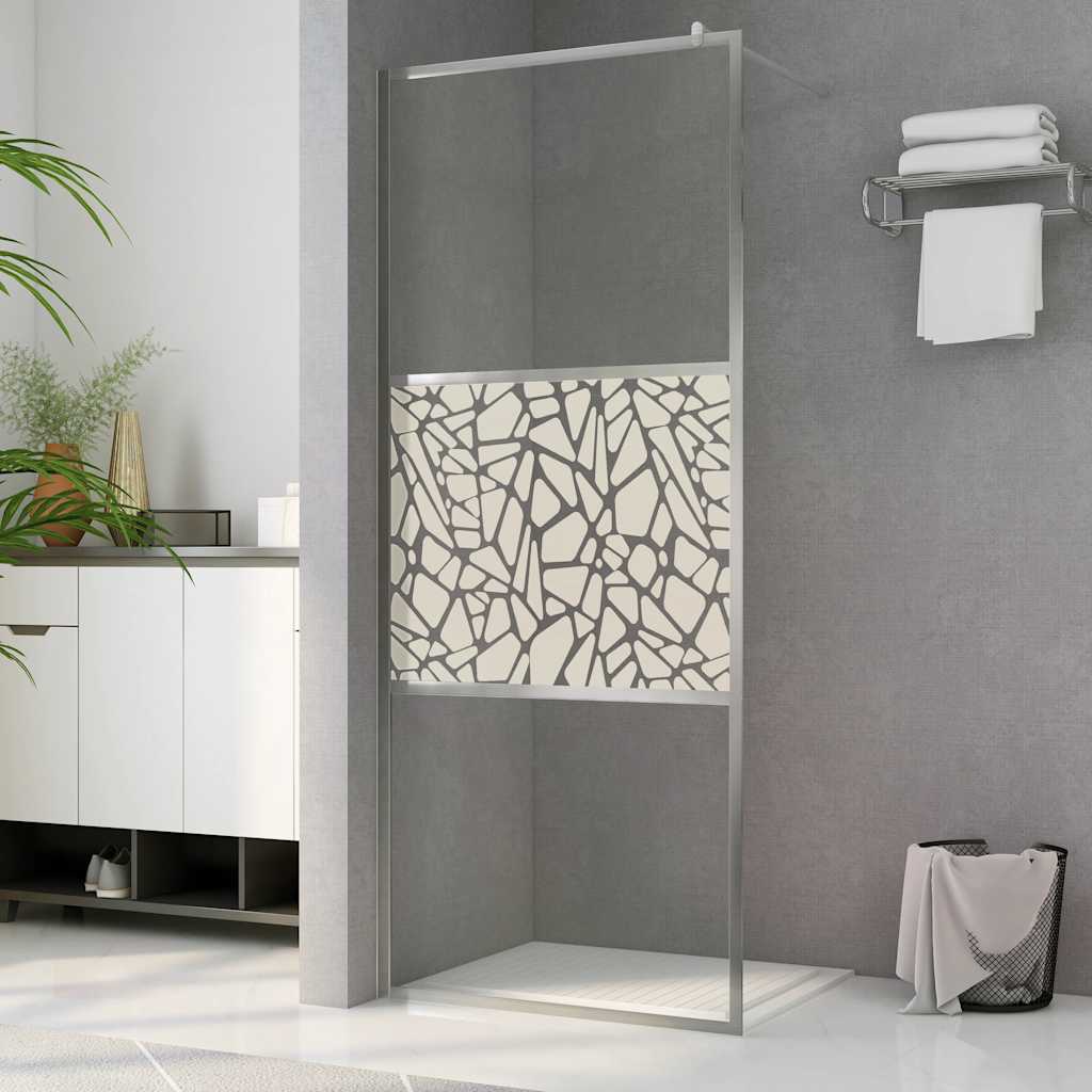 146653 vidaXL Walk-in Shower Wall ESG Glass with Stone Design 115x195 cm