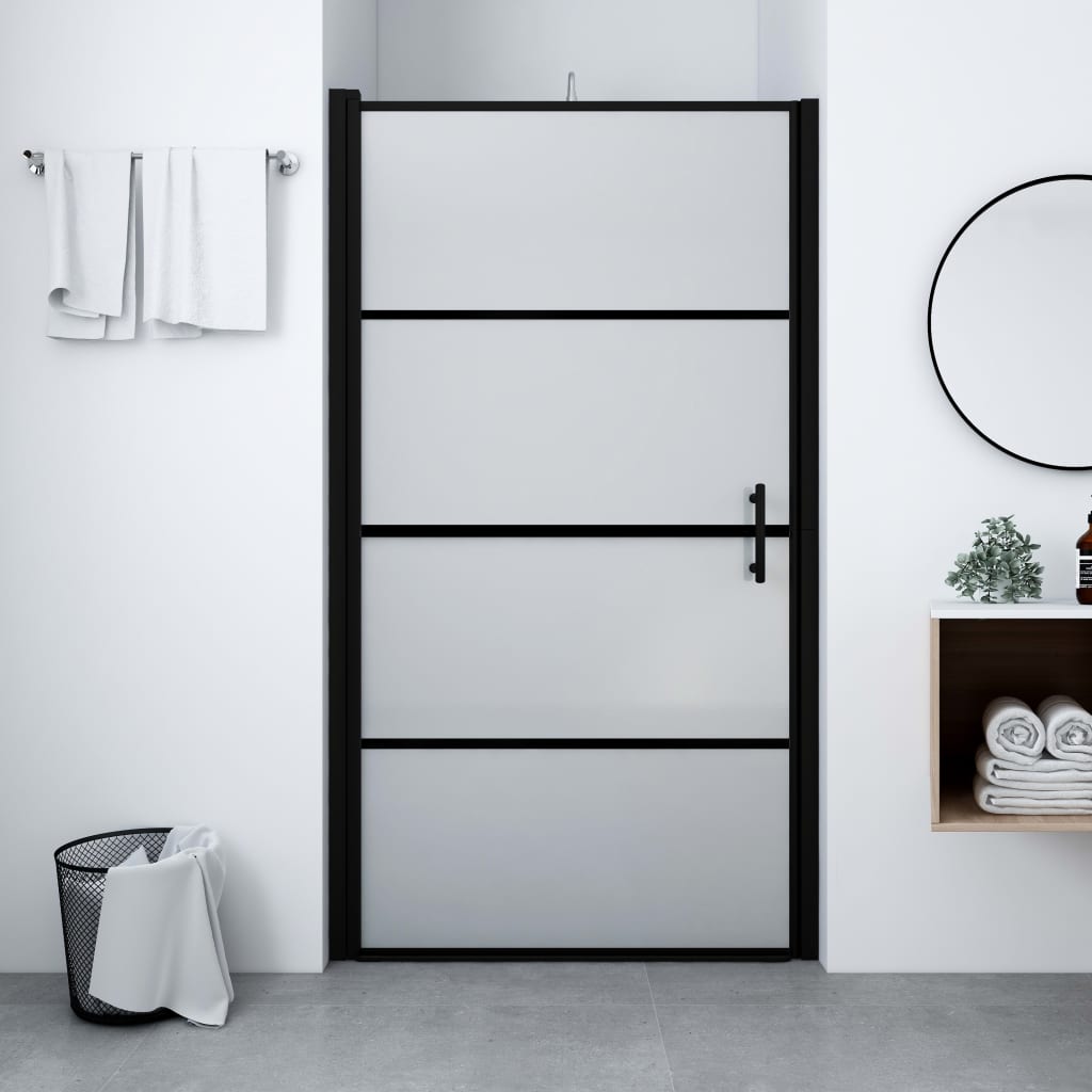 Shower Door Frost Tempered Glass 39.4"x70.1" Black