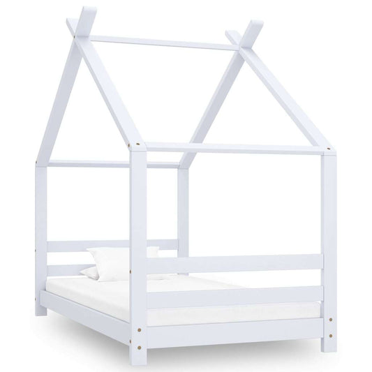 Kids Bed Frame | White | Solid pine wood | 80x160 cm | Decorative Inlays