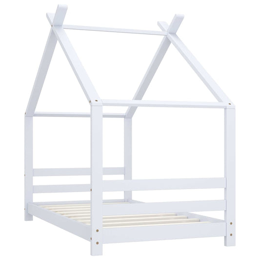Kids Bed Frame | White | Solid pine wood | 80x160 cm | Decorative Inlays