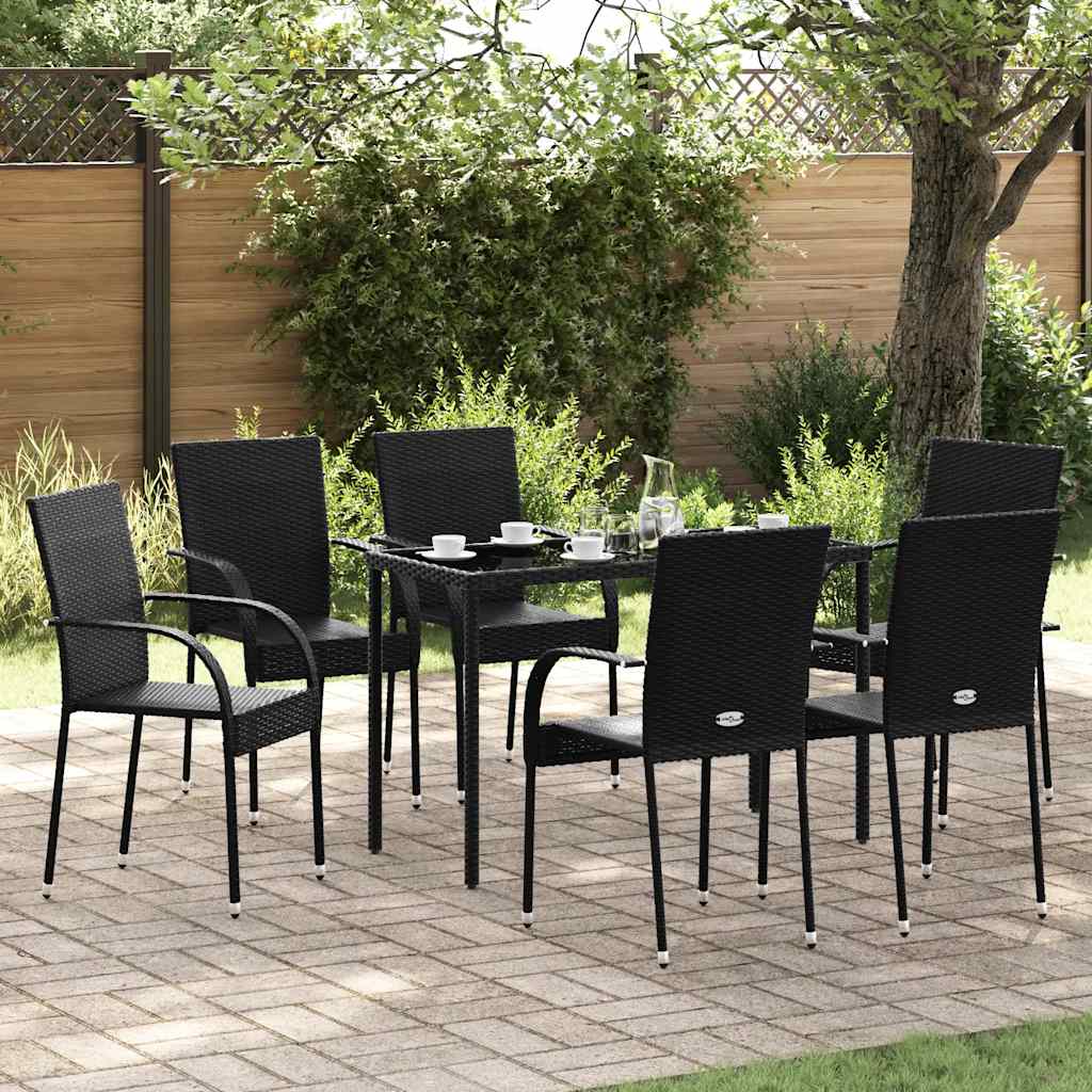 Dining Chair | Set of 6 | Black | PE Rattan | One Size | Stackable