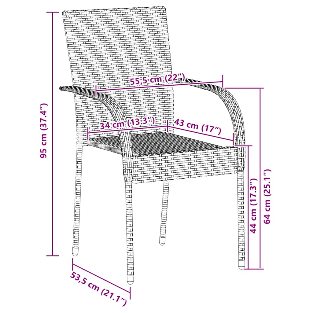 Stackable Patio Chairs 6 pcs Gray Poly Rattan