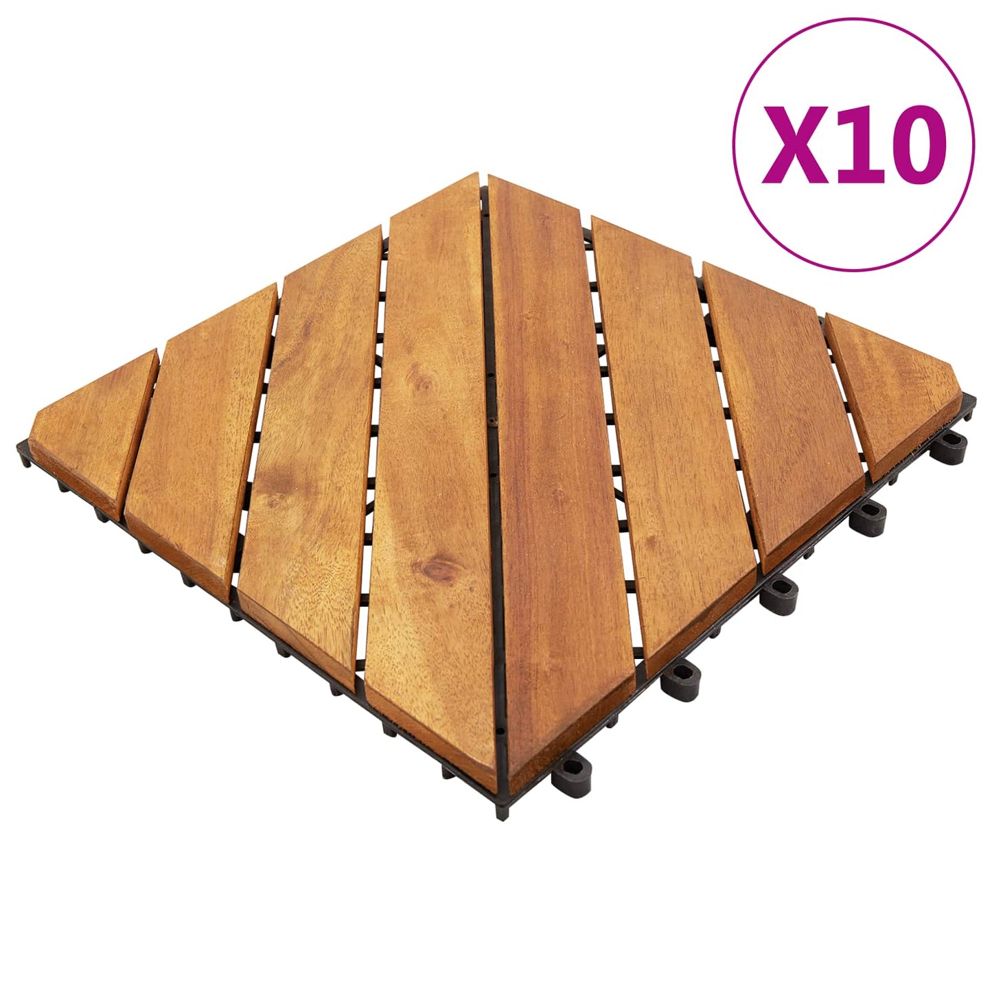 Decking Tile 10 pcs Brown 11.81 x 11.81 in Acacia Hardwood