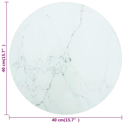 Table Top White Ø40x0.8 cm Tempered Glass with Marble Design
