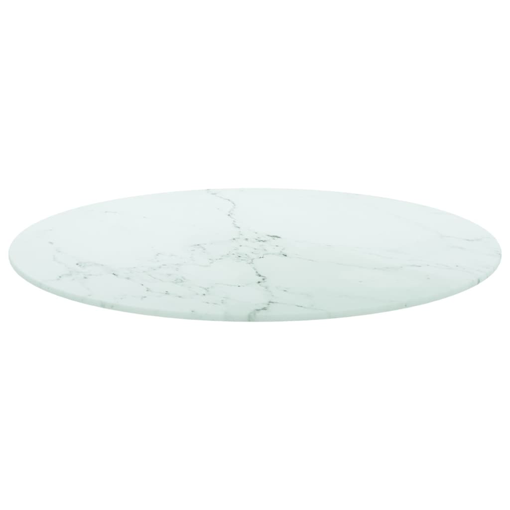 Table Top White ?60x0.8 cm Tempered Glass with Marble Design