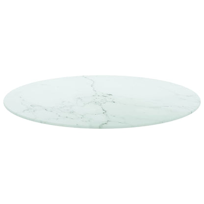 Table Top White ?60x0.8 cm Tempered Glass with Marble Design