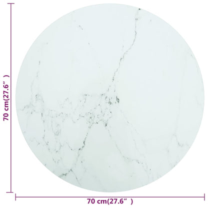 Table Top White ?70x0.8 cm Tempered Glass with Marble Design