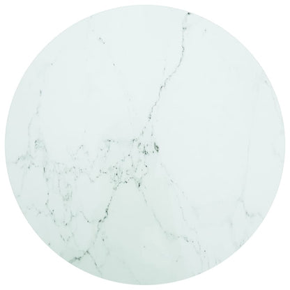 Table Top White Ø80x1 cm Tempered Glass with Marble Design